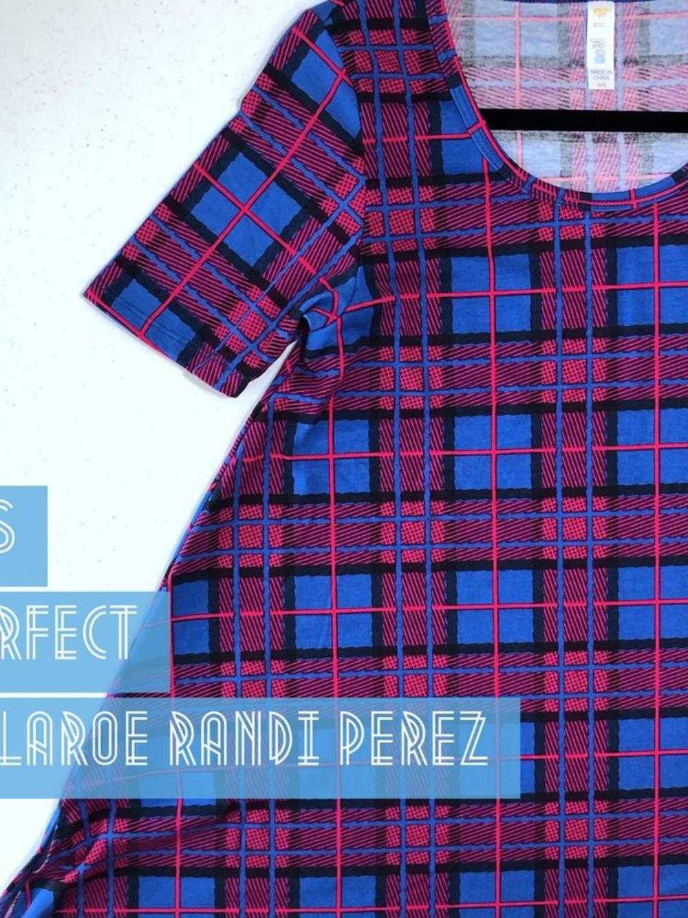 LuLaRoe Perfect Short Sleeve Blue & Pink Plaid Tee